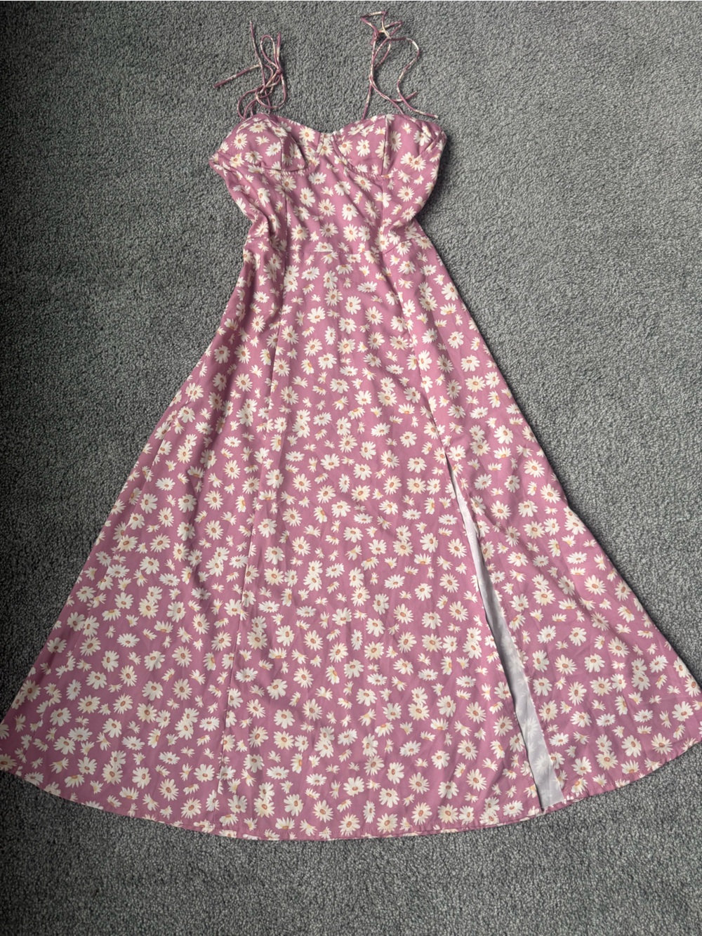 SHEIN Pink Floral Spaghetti-Strap Midi Dress with Side Slit - Picture 2 of 4